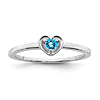 14k White Gold Round Blue Topaz Heart Ring