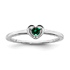 14k White Gold Round Created Emerald Heart Ring