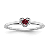 14k White Gold Round Created Ruby Heart Ring