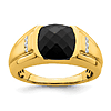 14k Yellow Gold Men's Cushion Cut Onyx Ring with Diamond Accents