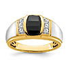 14k Two-tone Gold Men's 1.1 ct Barrel-cut Onyx Ring With Diamond Accents