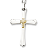 Stainless Steel 1 5/8in Diamond Cross 14kt Gold Accent 22in Necklace