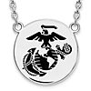 Sterling Silver U.S. Marine Corps Disc Necklace with Black Epoxy