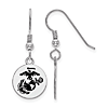 Sterling Silver U.S. Marine Corps Dangle Disc Earrings Black Epoxy