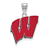 Sterling Silver 3/4in University of Wisconsin W Red Enamel Pendant