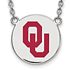 Silver University of Oklahoma OU Enamel Disc Pendant with 18in Chain