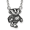 Silver University of Wisconsin Badger Enamel Pendant with 18in Chain