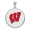 Sterling Silver 1in University of Wisconsin W Round Enamel Pendant