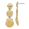 14k Yellow Gold Sand Dollar And Scallop Shells Dangle Earrings