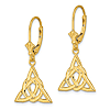 14k Yellow Gold Celtic Trinity Knot Leverback Earrings