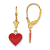 14k Yellow Gold Enameled Heart Dangle Leverback Earrings