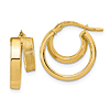 14k Yellow Gold Polished And Brushed Square Tube Double Hoop Earrings