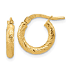 14k Yellow Gold 1/2in Diamond-cut Huggie Hoop Earrings 2.4mm