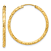 14k Yellow Gold Diamond-cut 1.25in Endless Hoop Earrings 2mm Thick