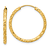 14k Yellow Gold 1in Diamond-cut Endless Hoop Earrings 2mm Thick