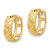 14k Yellow Gold Checkerboard Etched Hinged Round Hoop Earrings 1/2in