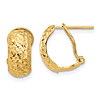 14k Yellow Gold Round Hoop Omega Back Earrings With Polished and Diamond-cut Texture 1/2in