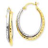 14kt Two-tone Gold 1in Diamond-cut Oval Hoop Earrings 5mm