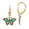 14k Yellow Gold Blue Enamel Butterfly Dangle Earrings