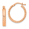 14k Rose Gold 3/4in Italian Striped Round Hoop Earrings