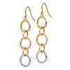 14k Tri-Color Gold Diamond-cut Circle Dangle Earrings with French Wire