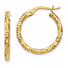 14k Yellow Gold Polished and Textured Italian Round Hoop Earrings 3/4in