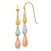 14k Tri-color Gold Puff Teardrop Dangle Earrings With Diamond-cut Texture