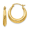 14k Yellow Gold 3/4in Hollow Textured Shrimp Hoop Earrings