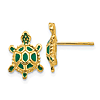 14k Yellow Gold Turtle Post Earrings with Green Enamel