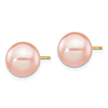 14k Yellow Gold 9mm Pink Round Freshwater Cultured Pearl Earrings