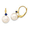 14k Gold 8.5mm Freshwater Cultured Pearl Sapphire Leverback Earrings