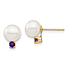 14k Yellow Gold 7.5mm Freshwater Cultured Pearl and Amethyst Stud Earrings