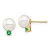 14k Yellow Gold 7.5mm Freshwater Cultured Pearl and Emerald Post Earrings