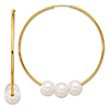 14k Yellow Gold 8mm Round White Freshwater Cultured Pearl Trio Hoop Earrings 2in