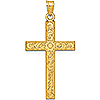 14k Yellow Gold Floral Cross Pendant 1 1/8in