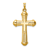 14k Yellow Gold Hollow Striped Tapered Cross with Center Cross 1in