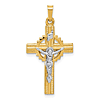 14k Two-tone Gold Textured Hollow INRI Crucifix Pendant 1in