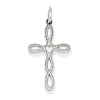 14kt White Gold 3/4in Laser Etched Heart Cross