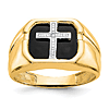 14k Yellow Gold Men's Cross Ring with Black Onyx and Diamond Accent