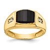 14k Yellow Gold Barrel Cut Black Onyx Ring with Diamond Accents