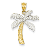 14k Yellow Gold Rhodium .02 ct Diamond Palm Tree Pendant