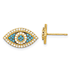 14k Yellow Gold Aqua Blue and White Cubic Zirconia Evil Eye Stud Earrings