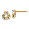 14k Tri-Color Gold Love Knot Post Earrings With Polished Finish