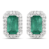 14k White Gold 0.91 ct tw Emerald and Diamond Halo Earrings