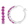 Sterling Silver 2.8 ct tw Ruby Hoop Earrings