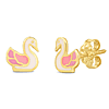 14k Yellow Gold Enamel Swan Earrings