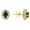 14k Yellow Gold .50 ct tw Oval Emerald and Diamond Halo Stud Earrings