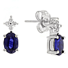 14k White Gold 1.2 ct Oval Blue Sapphire Stud Earrings With Diamond Clusters