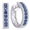 14k White Gold 1.5 ct tw Blue Sapphire Hoop Earrings with Diamond Accents