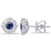 14k White Gold .78 ct tw Blue Sapphire and Diamond Halo Stud Earrings